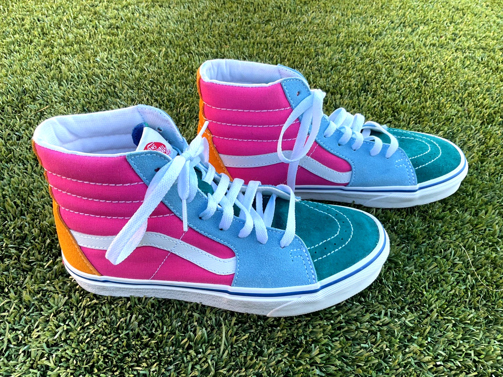 Vans Sk8-Hi Multi Colorblock Suede Canvas High Top Shoes Mens 7 Womens 8.5 Box